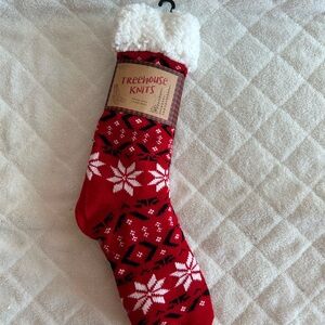 Treehouse Knits Sherpa Lined Red Christmas Socks Size 9-11